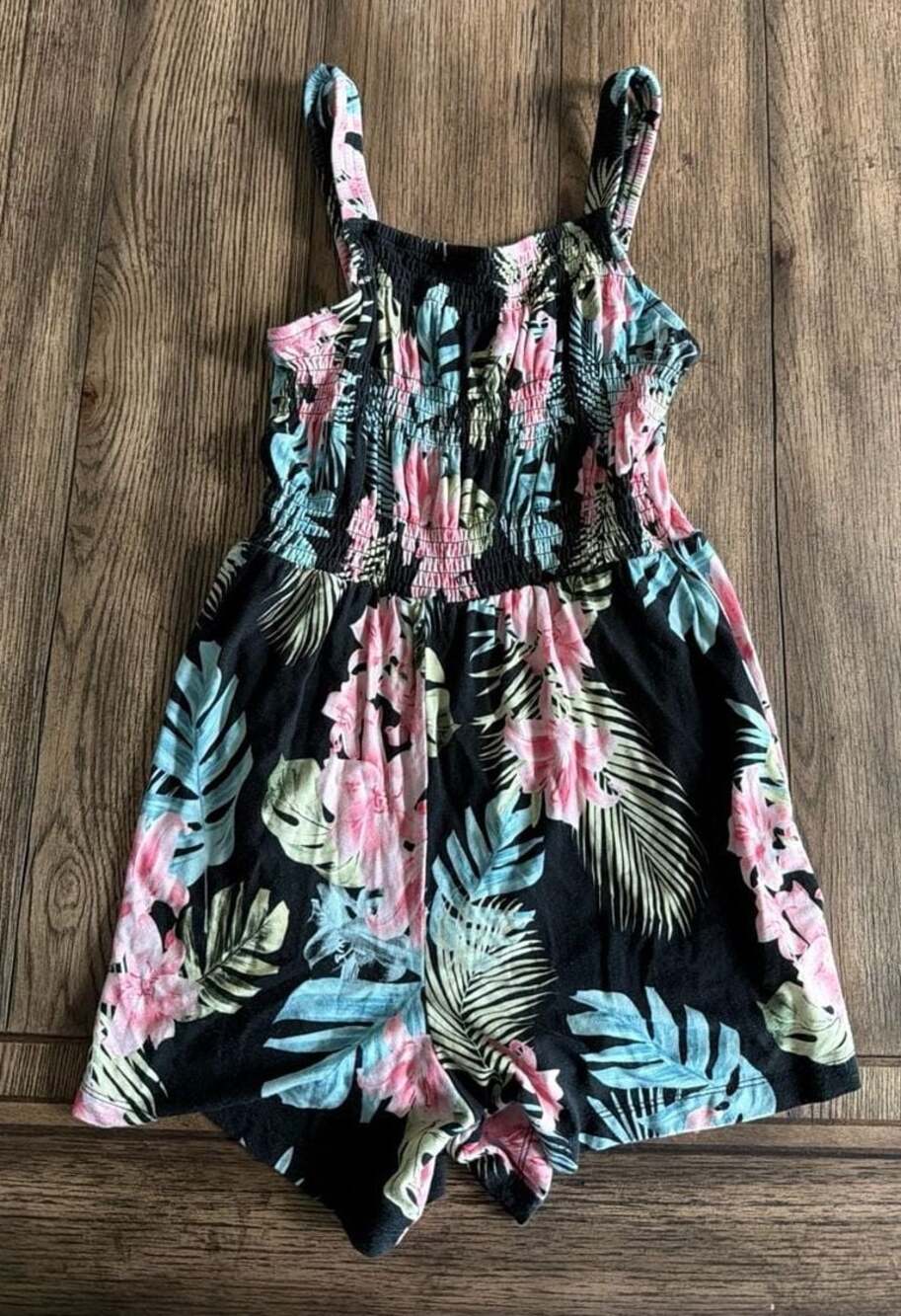 Hurley Girls Smocked Tropical Floral Romper, Size M (10-12)